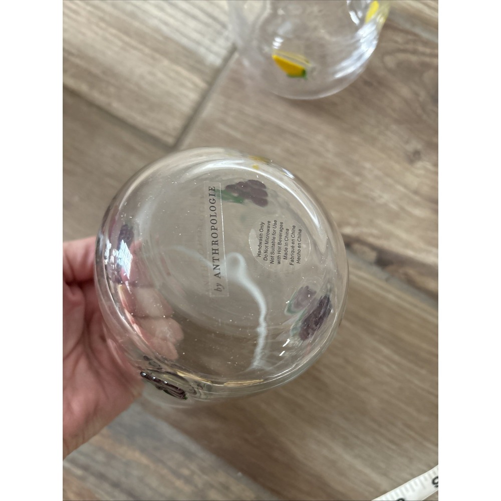 Anthropologie Icon Juice Glasses Set of 2 Corn and Grapes 17oz Clear Glass - Picture 3 of 6
